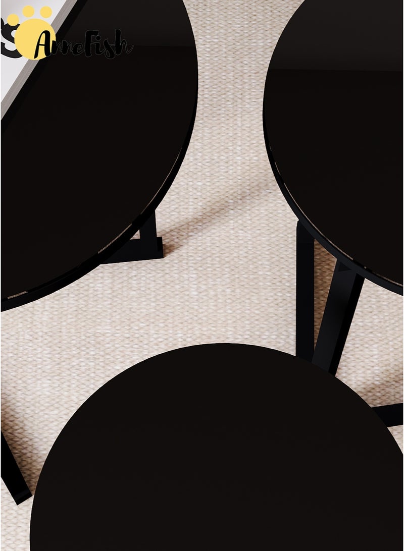 AnneFish 3Pcs Tempered Glass Coffee Table Coffee Service Table Set Round Sofa Side Nesting Table End Table For Home Living Room Bedroom Small Coffee Table Couch Table Metal Frame Easy Assembly - Image 5